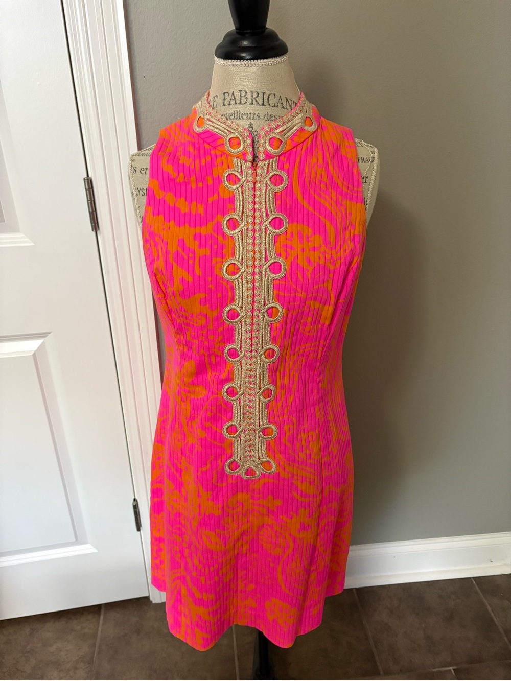 Lilly Pulitzer Hot Pink & Orange Sleeveless Shift Dress with Trim